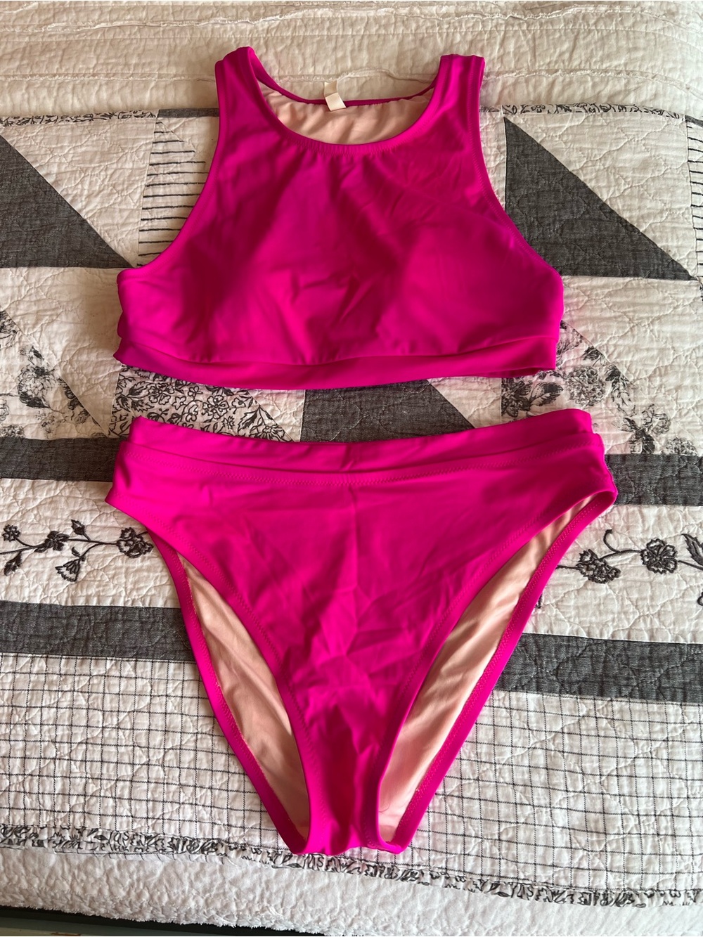 Victoria’s Secret Neon Pink High Neck Bikini Set Sporty Swimwear